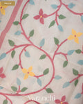 White Floral Jamdani Pure Muslin Silk Handloom Saree — Pallu
