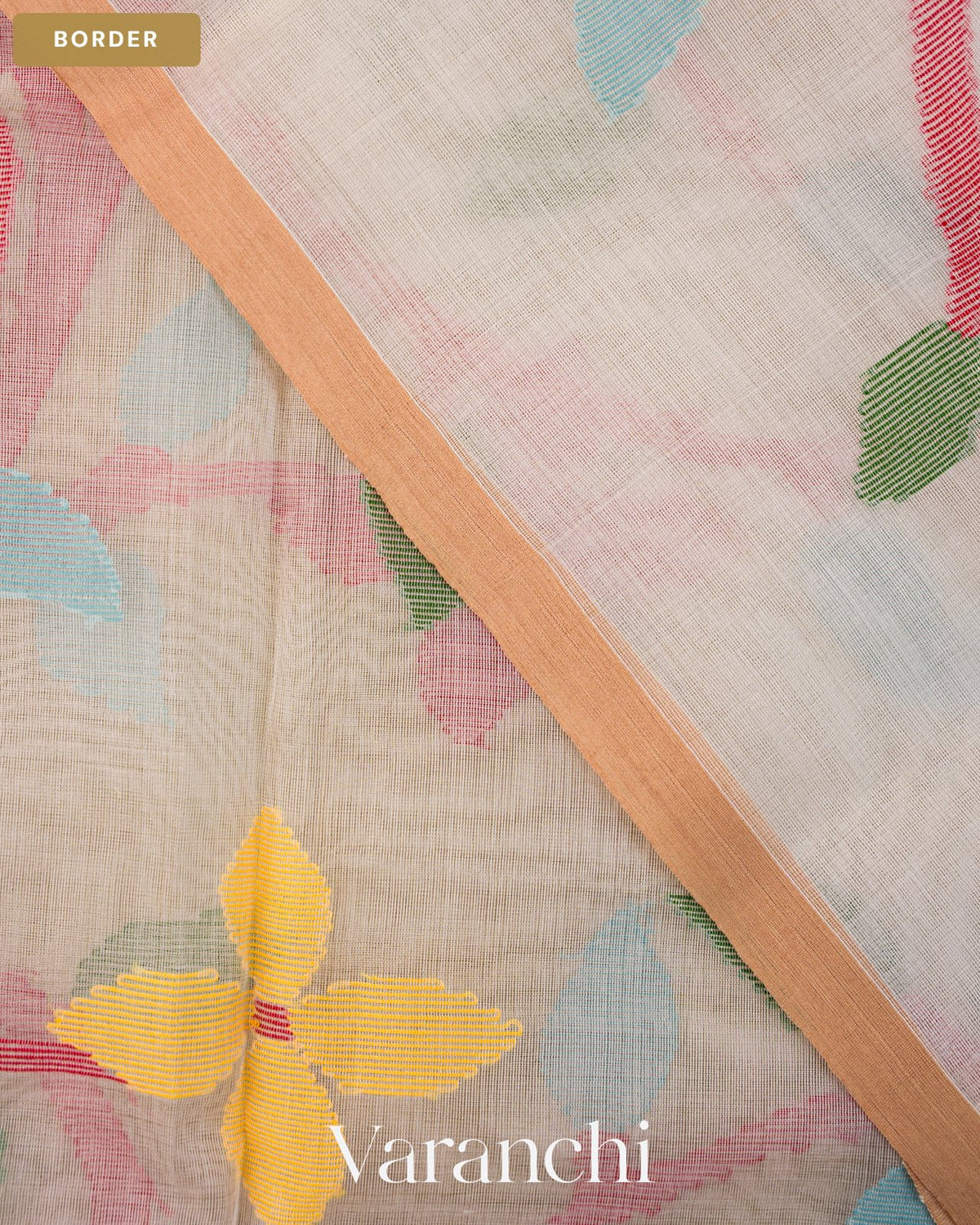 White Floral Jamdani Pure Muslin Silk Handloom Saree — Border