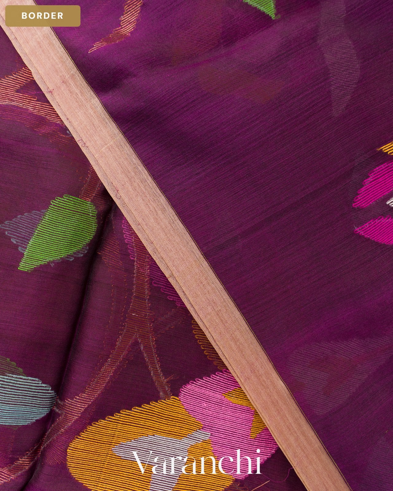 Dark Wine Floral Jamdani Pure Muslin Silk Handloom Saree — Border