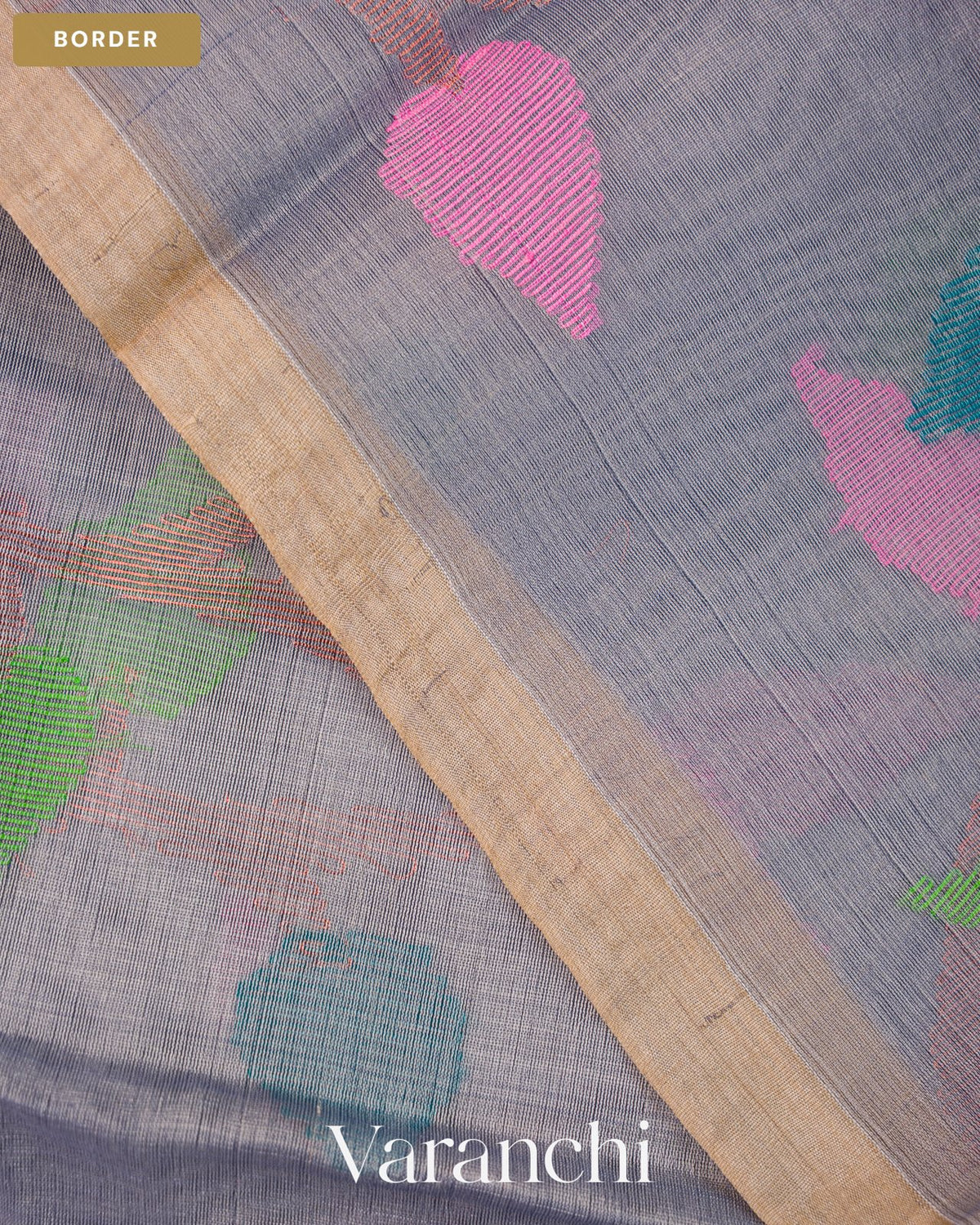 Grey Floral Jamdani Pure Muslin Silk Handloom Saree — Border