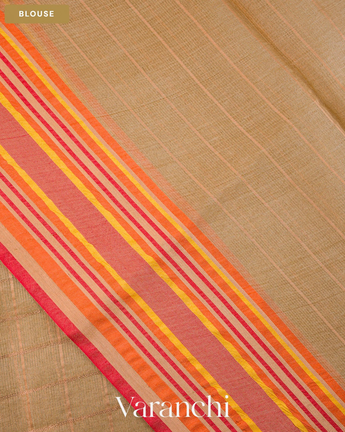 Beige Checkered Pure Tussar Silk Saree — Blouse