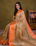 Beige Checkered Pure Tussar Silk Saree — Draped