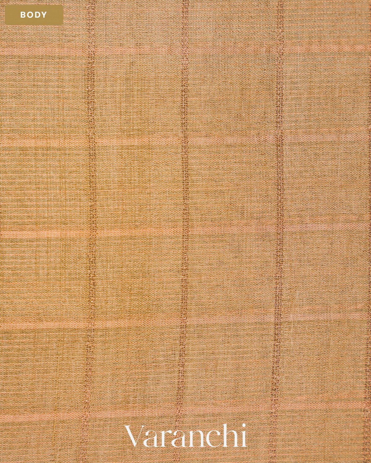 Beige Checkered Pure Tussar Silk Saree — Body