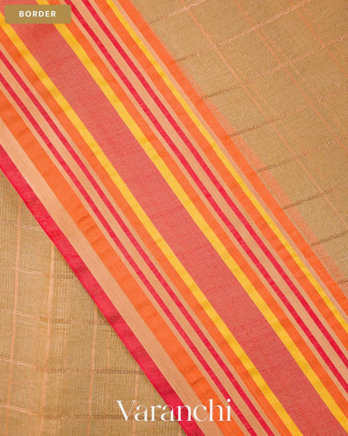 Beige Checkered Pure Tussar Silk Saree — Border