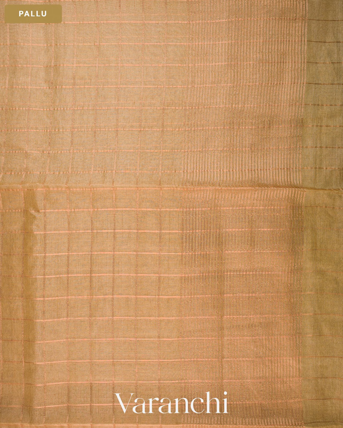 Beige Checkered Pure Tussar Silk Saree — Pallu