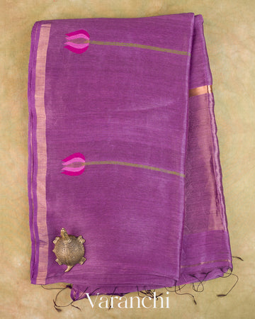 Violet Lotus Jamdani Pure Silk Linen Handloom Saree — Full Saree