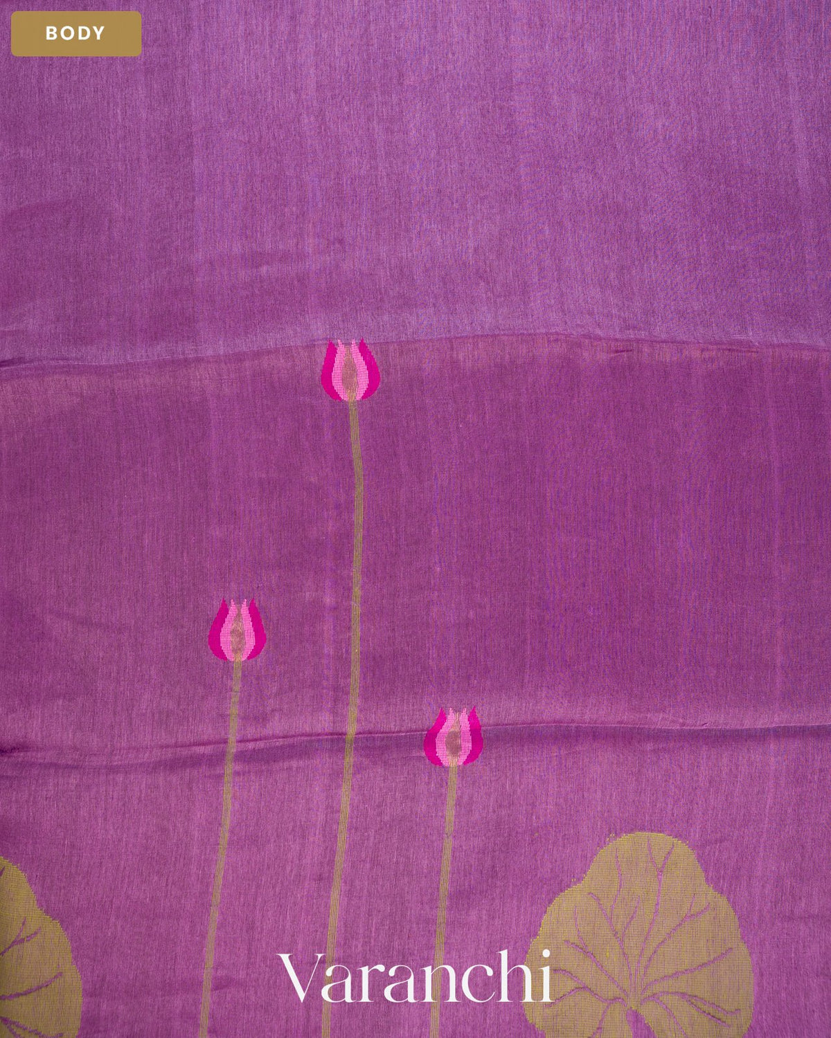 Violet Lotus Jamdani Pure Silk Linen Handloom Saree — Body