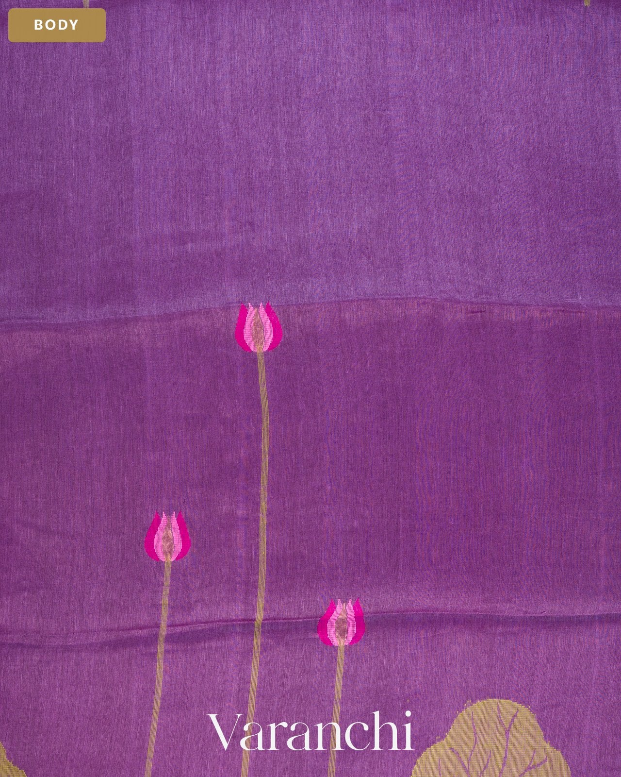 Violet Lotus Jamdani Pure Silk Linen Handloom Saree — Body