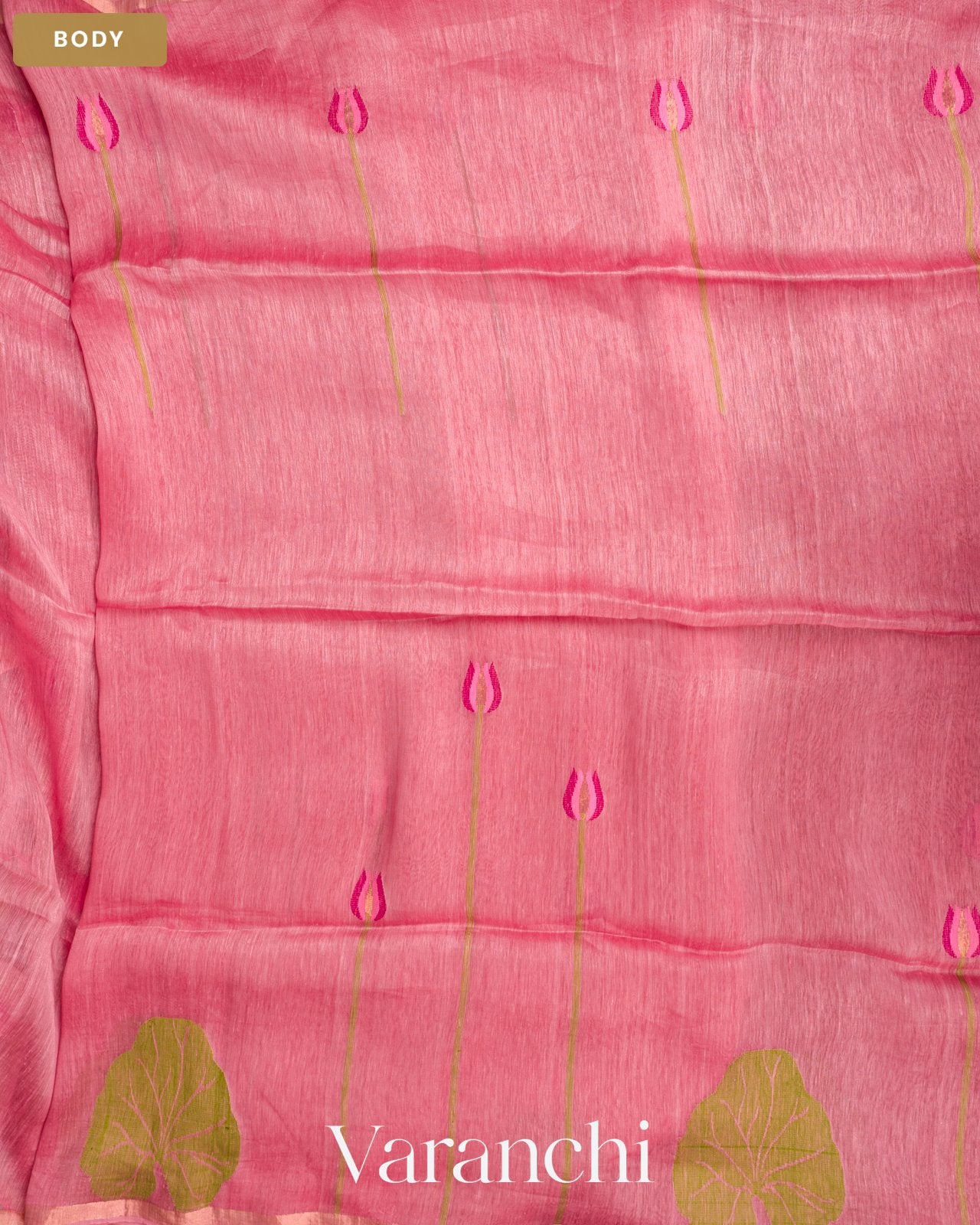 Rose Pink Lotus Jamdani Pure Silk Linen Handloom Saree — Body