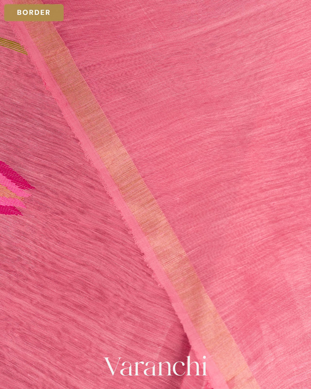 Rose Pink Lotus Jamdani Pure Silk Linen Handloom Saree — Border