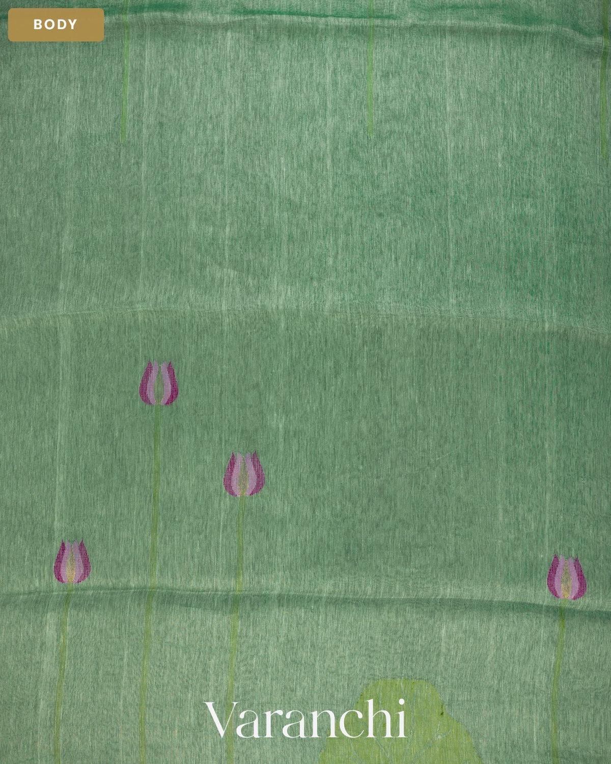 Sea Blue Lotus Jamdani Pure Silk Linen Handloom Saree — Body