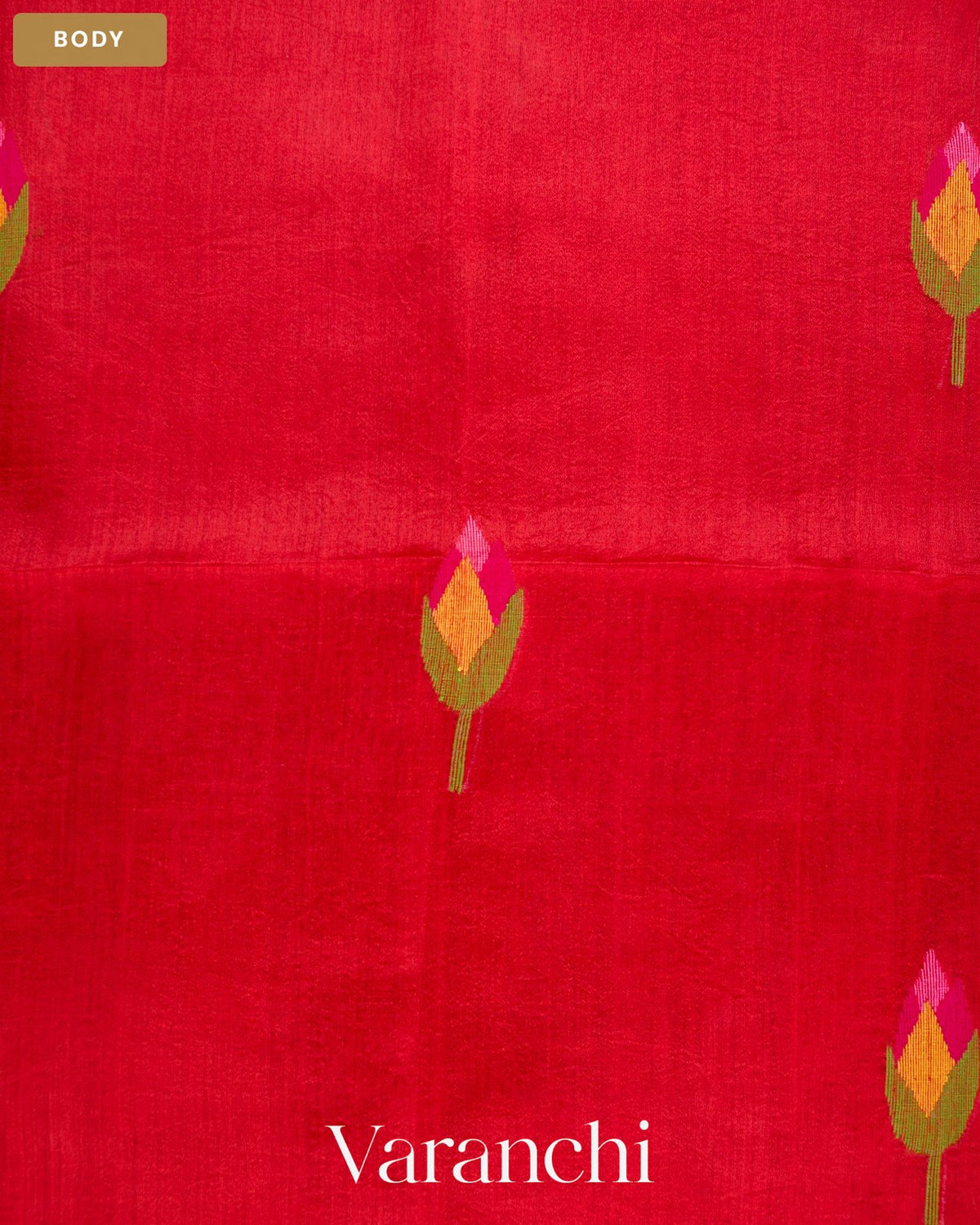 Tulip Red Jamdani Pure Mulberry Silk Handloom Saree — Body