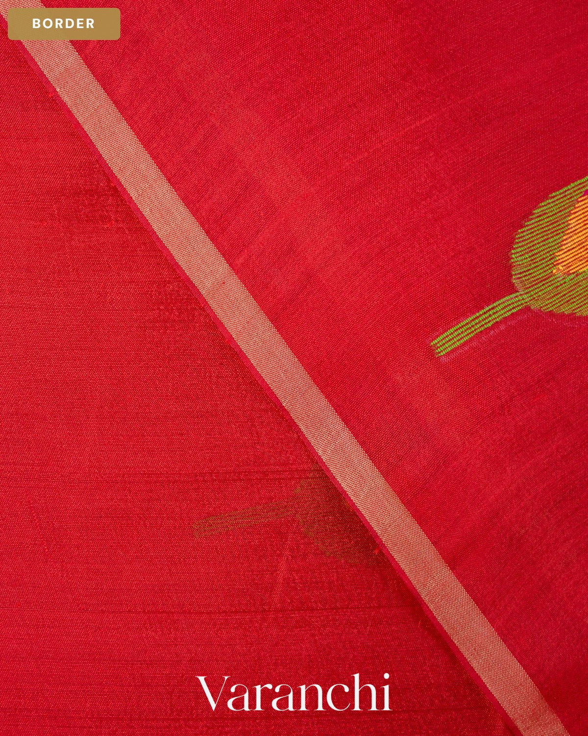 Tulip Red Jamdani Pure Mulberry Silk Handloom Saree — Border