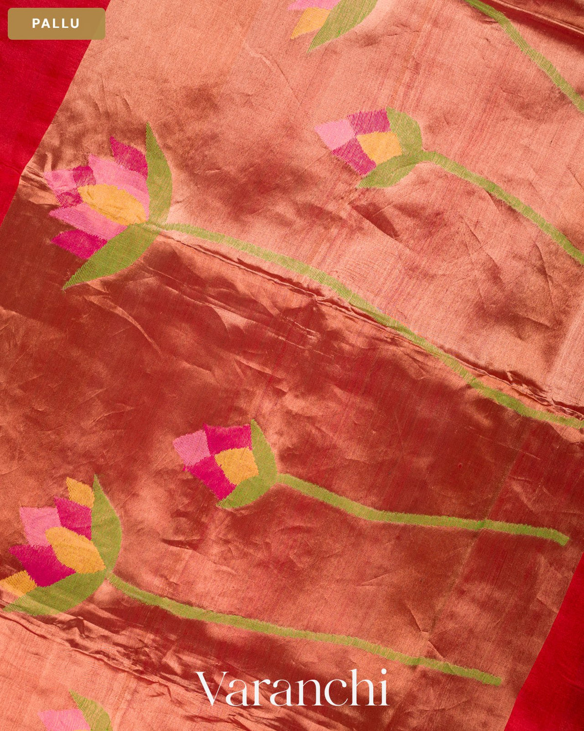 Tulip Red Jamdani Pure Mulberry Silk Handloom Saree — Pallu
