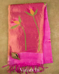 Rose Pink Jamdani Pure Mulberry Silk Handloom Saree — Full Saree