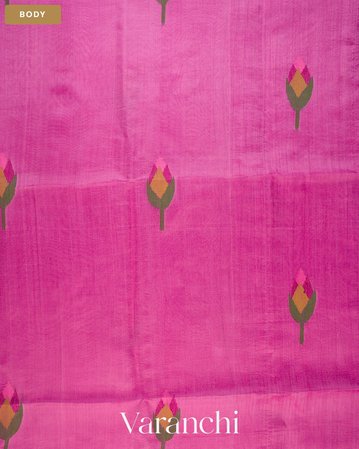 Rose Pink Jamdani Pure Mulberry Silk Handloom Saree — Body