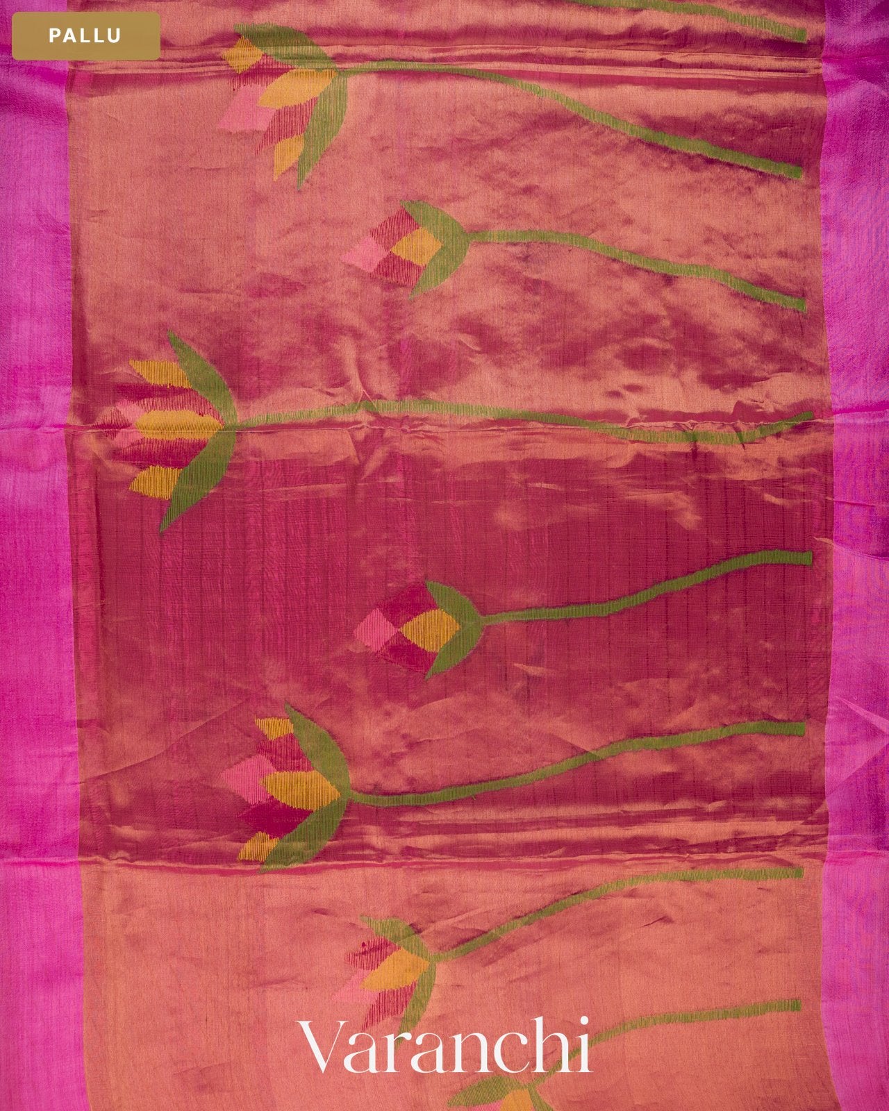 Rose Pink Jamdani Pure Mulberry Silk Handloom Saree — Pallu