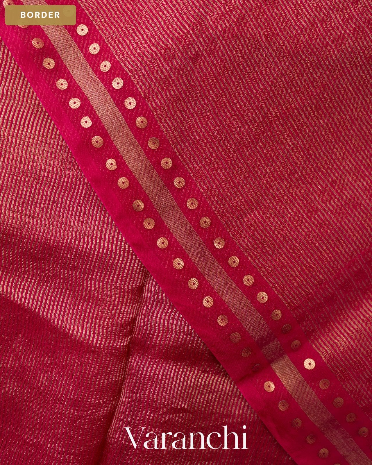 Rani Pink with Sequin Embroidery Pure Muslin Silk Handloom Saree — Border