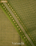 Leafy Green with Sequin Embroidery Pure Muslin Silk Handloom Saree — Border