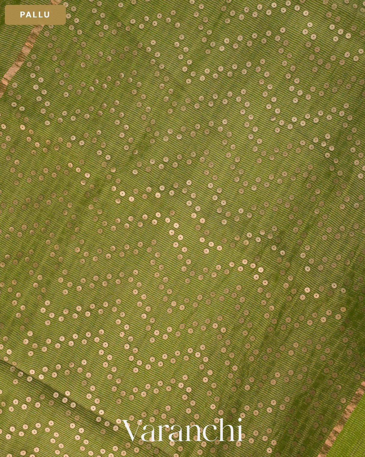 Leafy Green with Sequin Embroidery Pure Muslin Silk Handloom Saree — Pallu