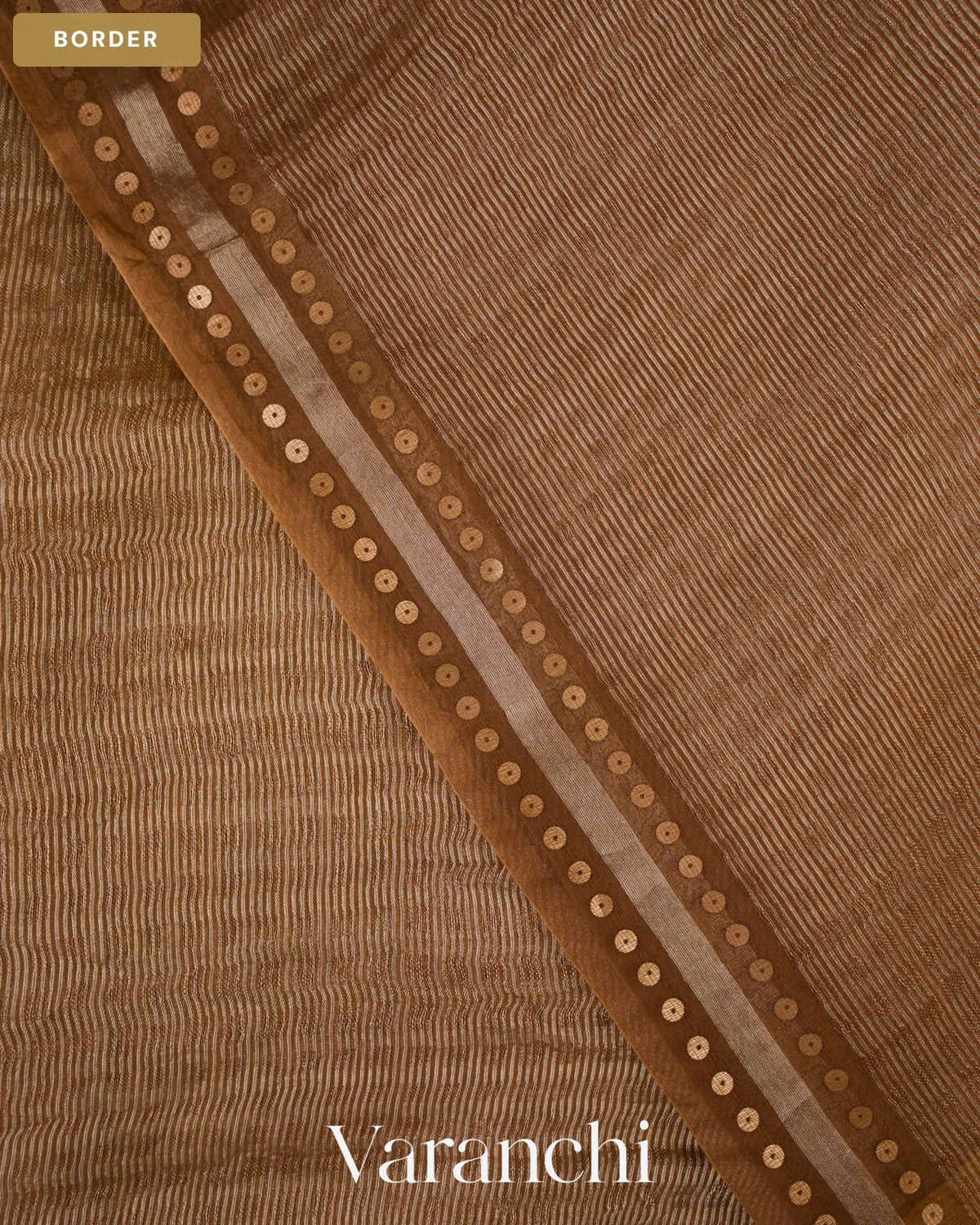 Cocoa Brown with Sequin Embroidery Pure Muslin Silk Handloom Saree — Border