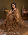 Cocoa Brown with Sequin Embroidery Pure Muslin Silk Handloom Saree — Draped