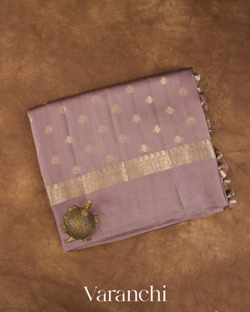 Dusty Mauve Pure Dupion Silk Saree — Folded
