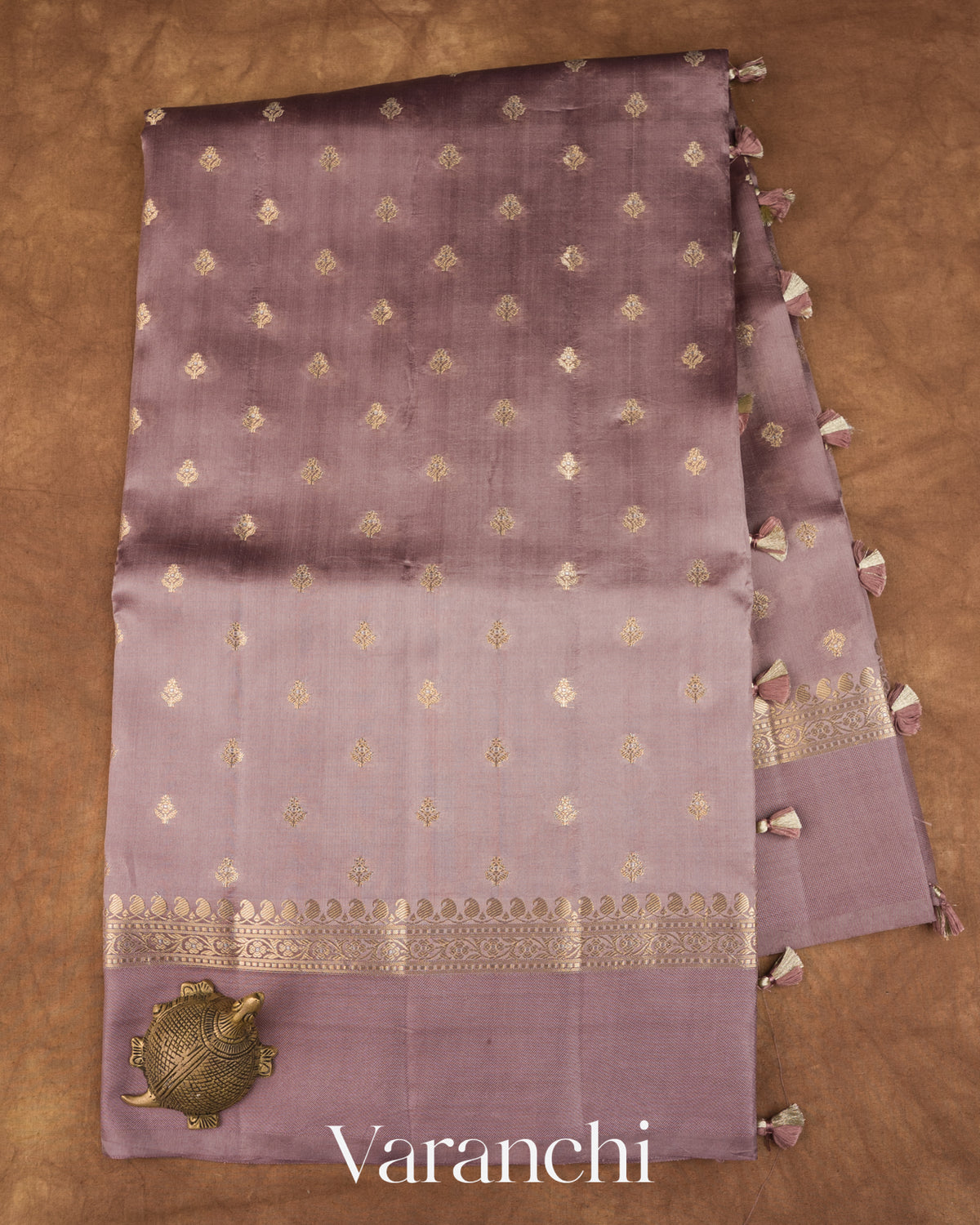 Dusty Mauve Pure Dupion Silk Saree — Full Saree