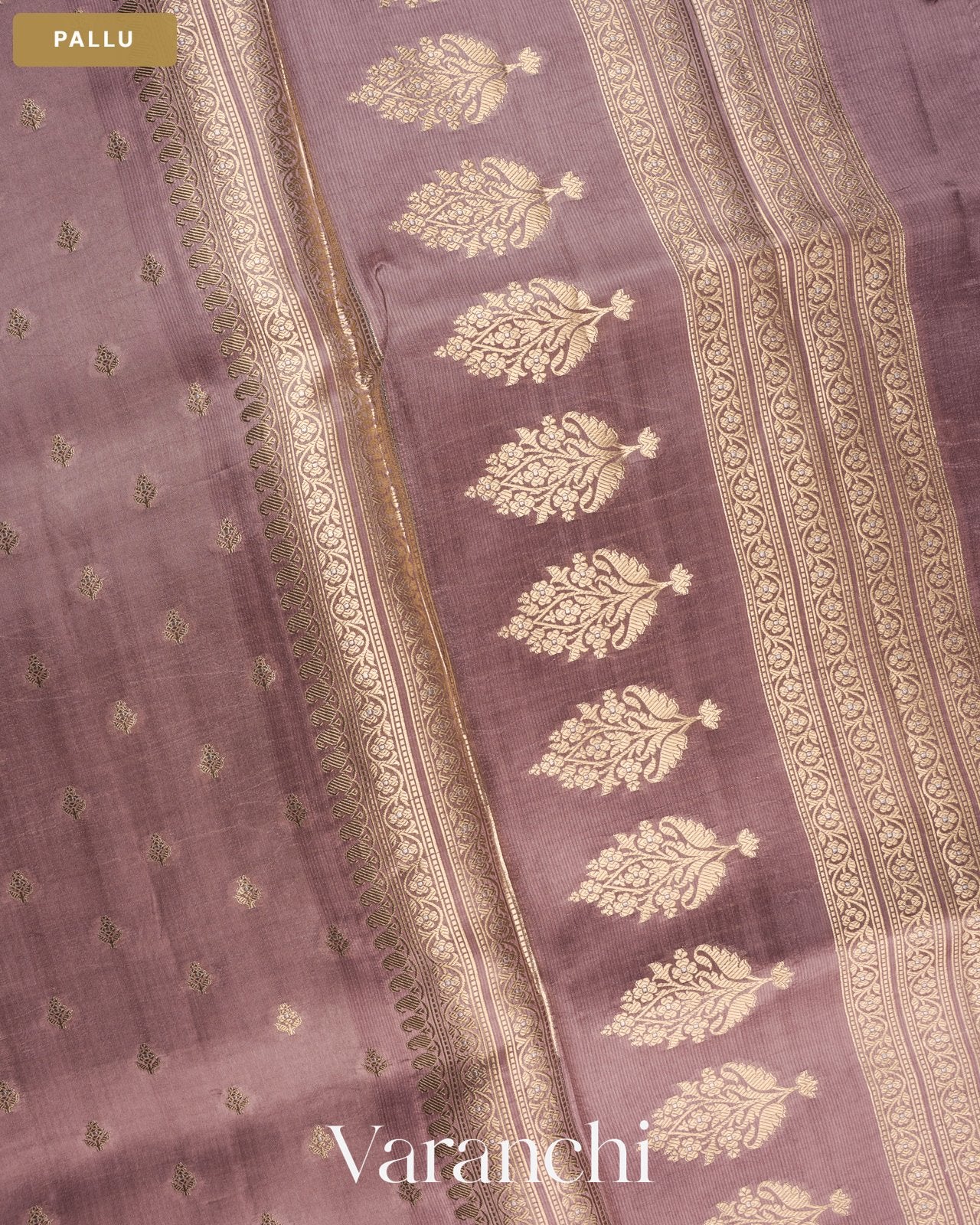 Dusty Mauve Pure Dupion Silk Saree — Pallu