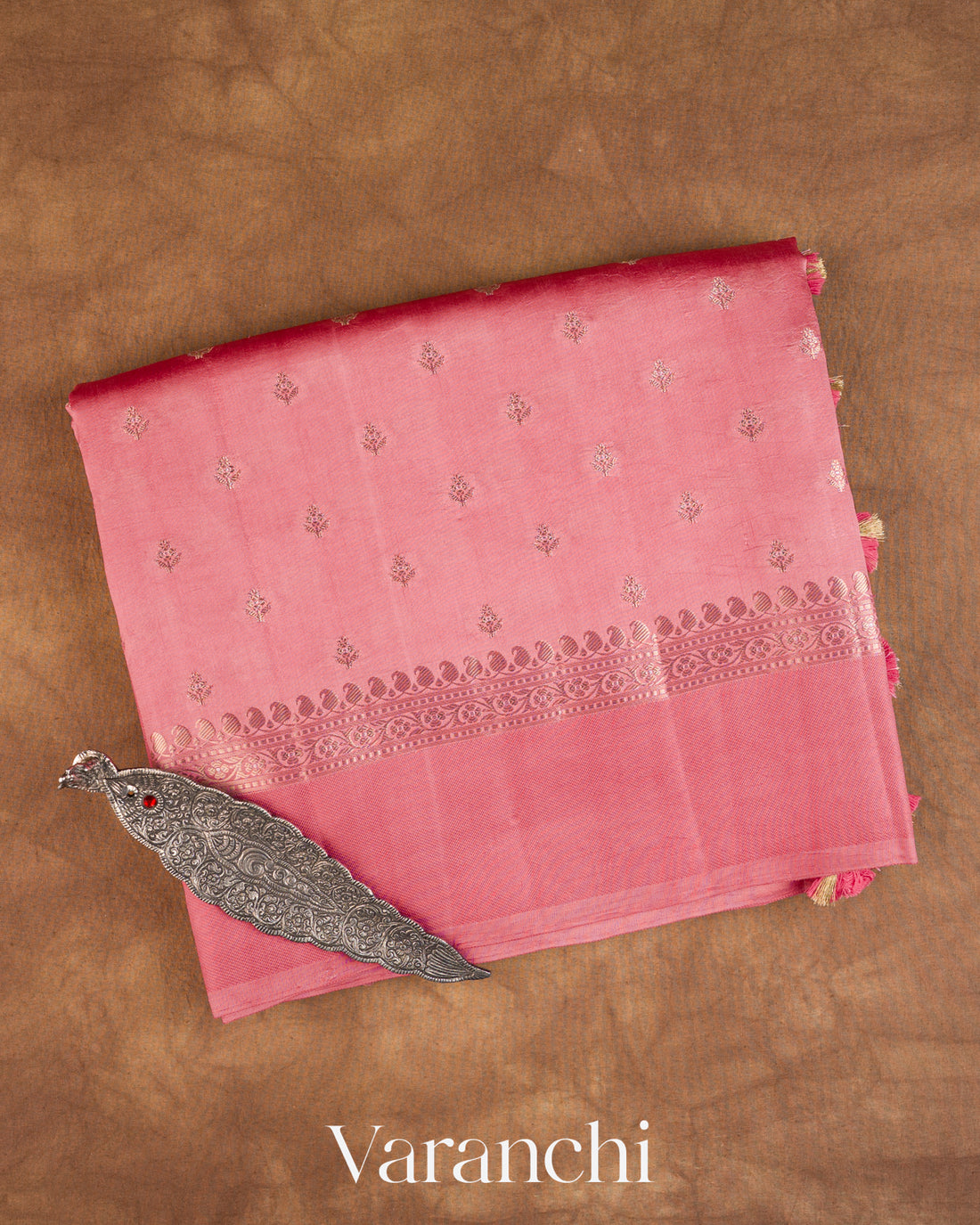 Baby Pink Pure Dupion Silk Saree — Folded
