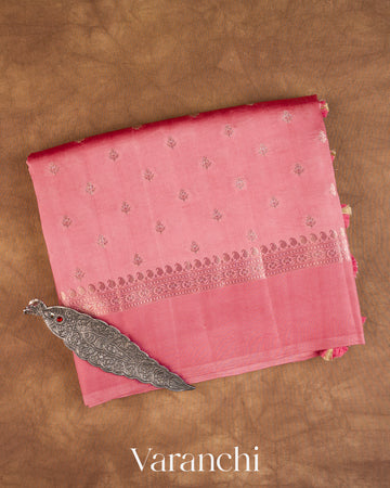 Baby Pink Pure Dupion Silk Saree — Folded