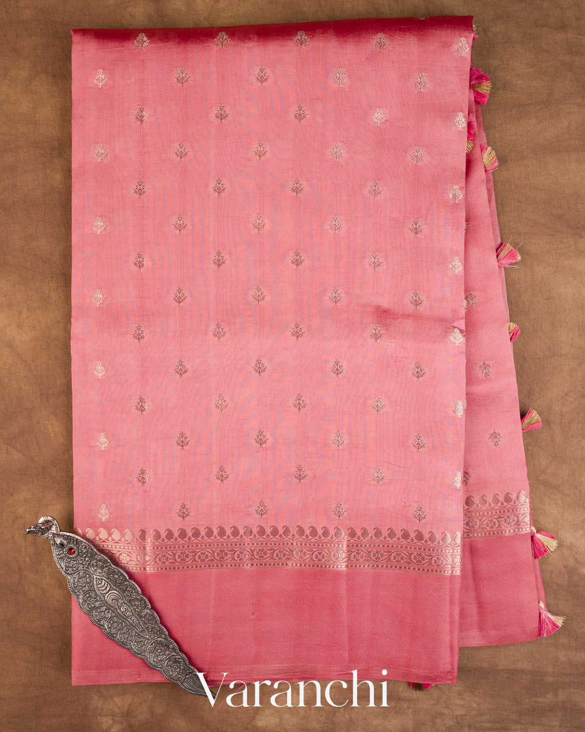 Baby Pink Pure Dupion Silk Saree — Full Saree