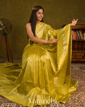 Olive Yellow Pure Dupion Silk Saree — Draped