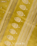 Olive Yellow Pure Dupion Silk Saree — Pallu