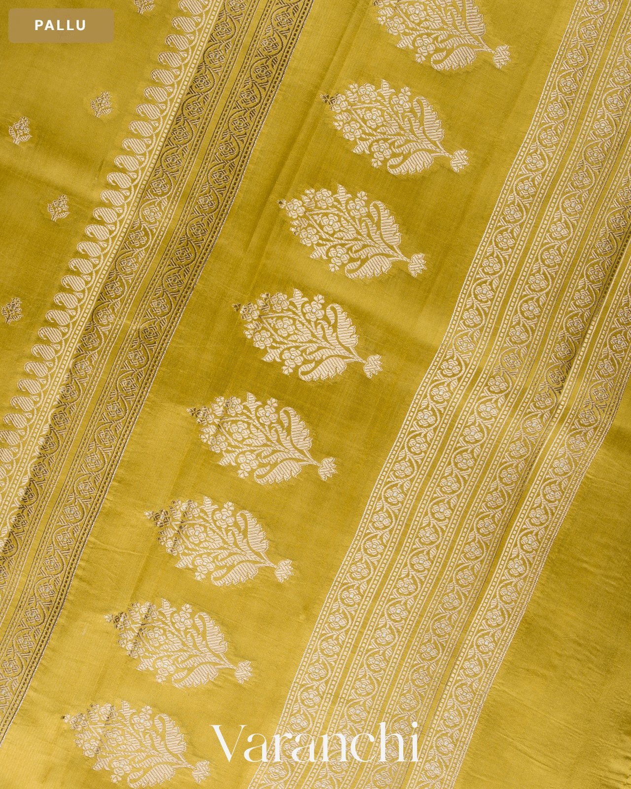 Olive Yellow Pure Dupion Silk Saree — Pallu