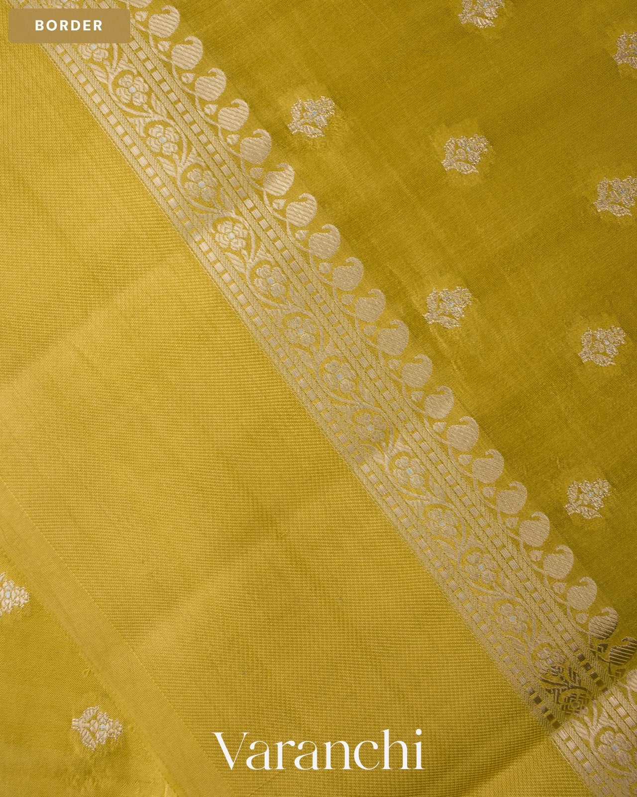 Olive Yellow Pure Dupion Silk Saree — Border