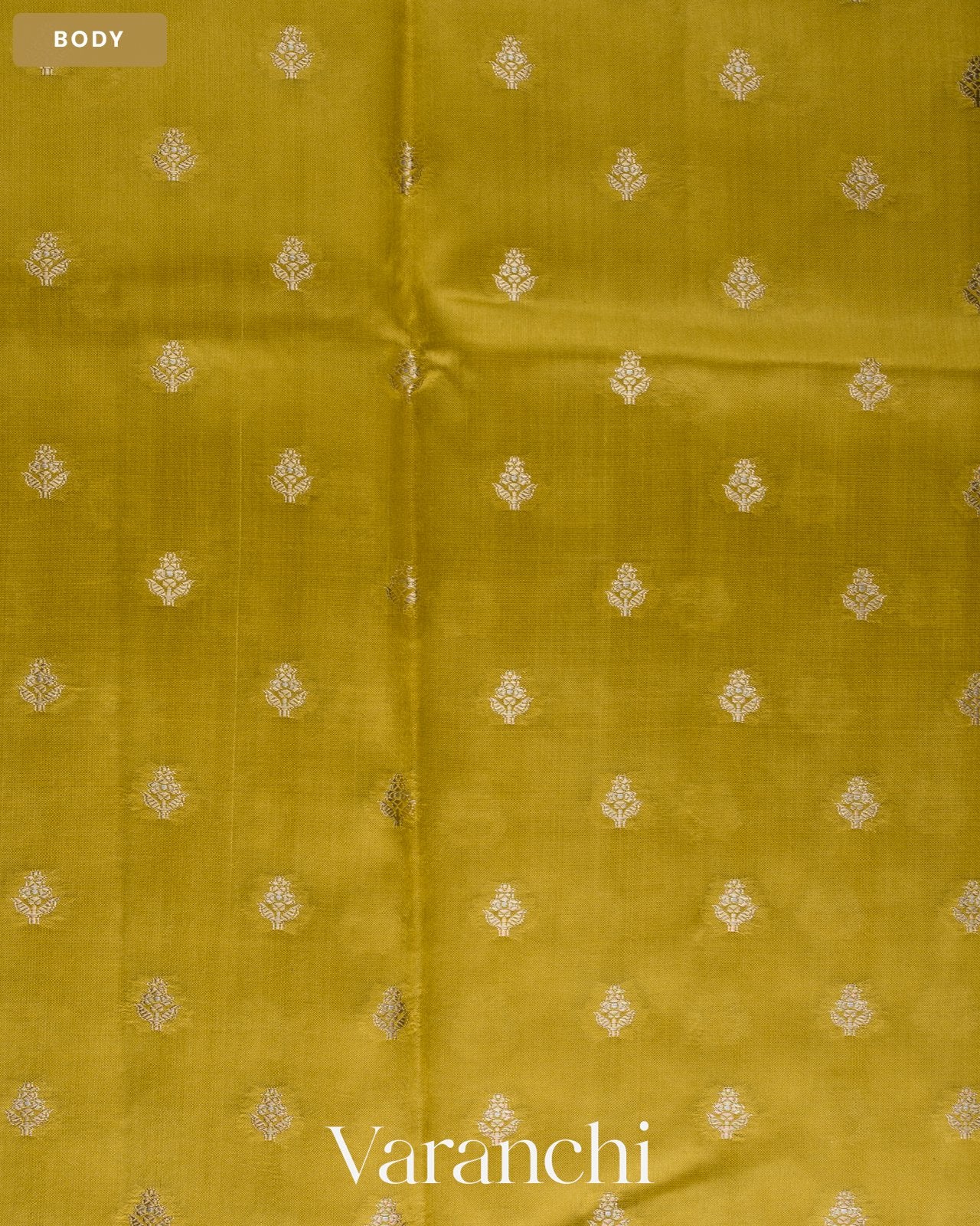 Olive Yellow Pure Dupion Silk Saree — Body