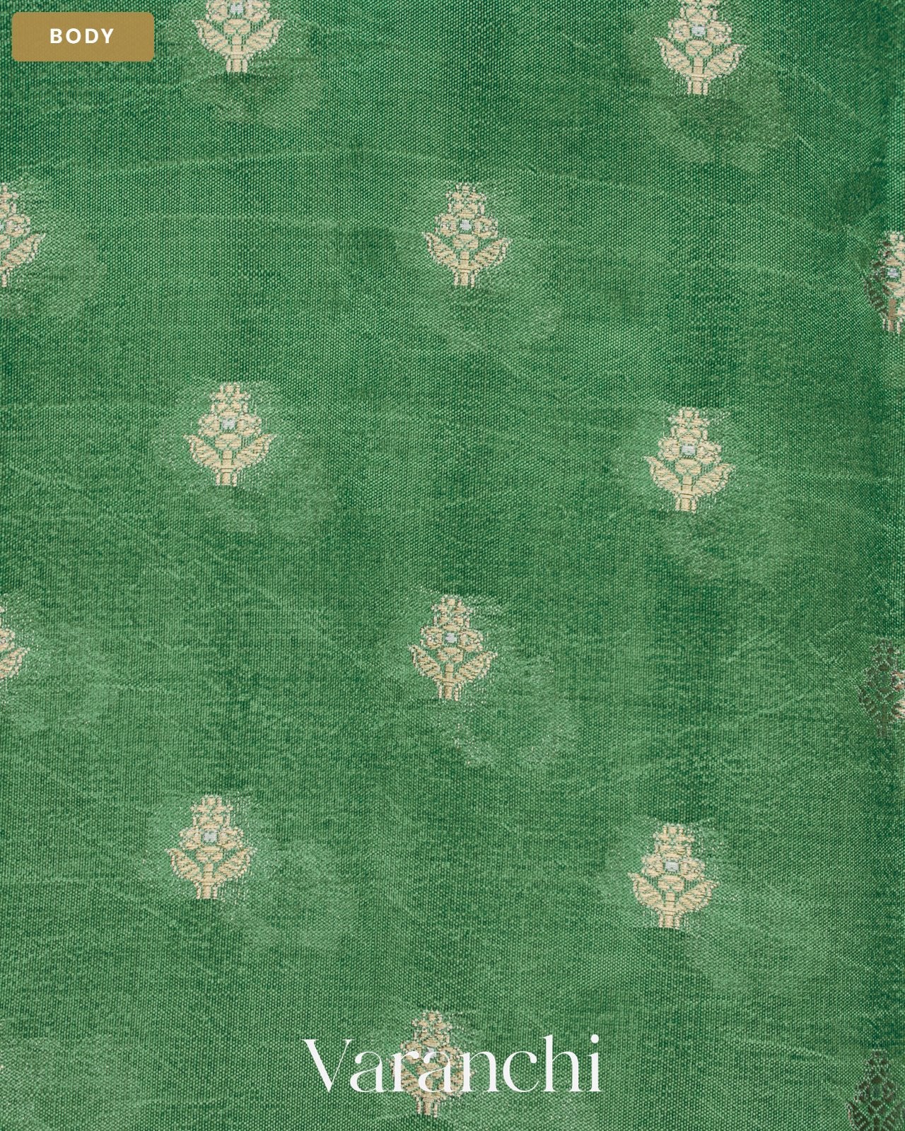 Turquoise Green Pure Dupion Silk Saree — Body