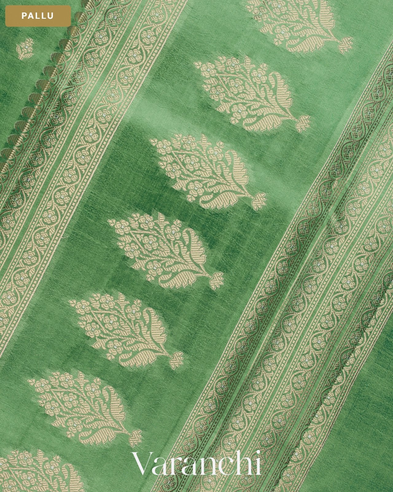 Turquoise Green Pure Dupion Silk Saree — Pallu