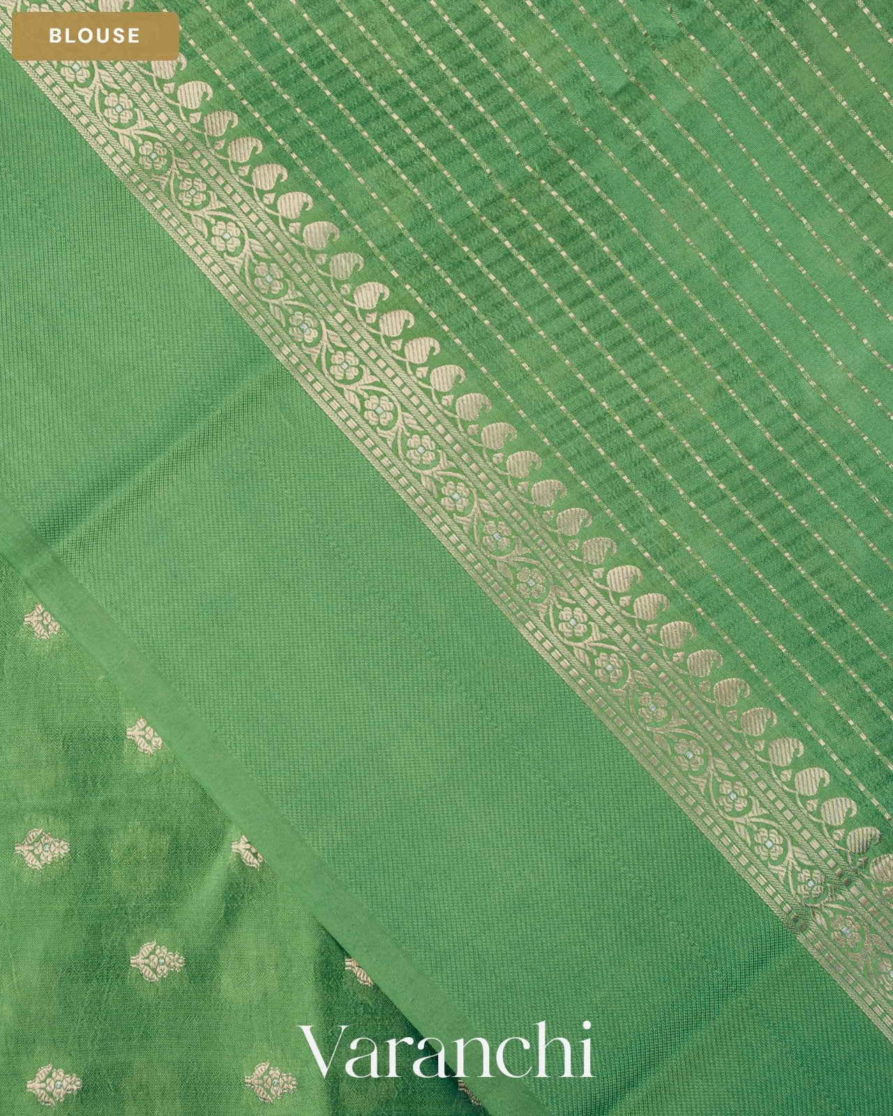 Turquoise Green Pure Dupion Silk Saree — Blouse