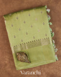 Olive Green Pure Dupion Silk Saree — Folded