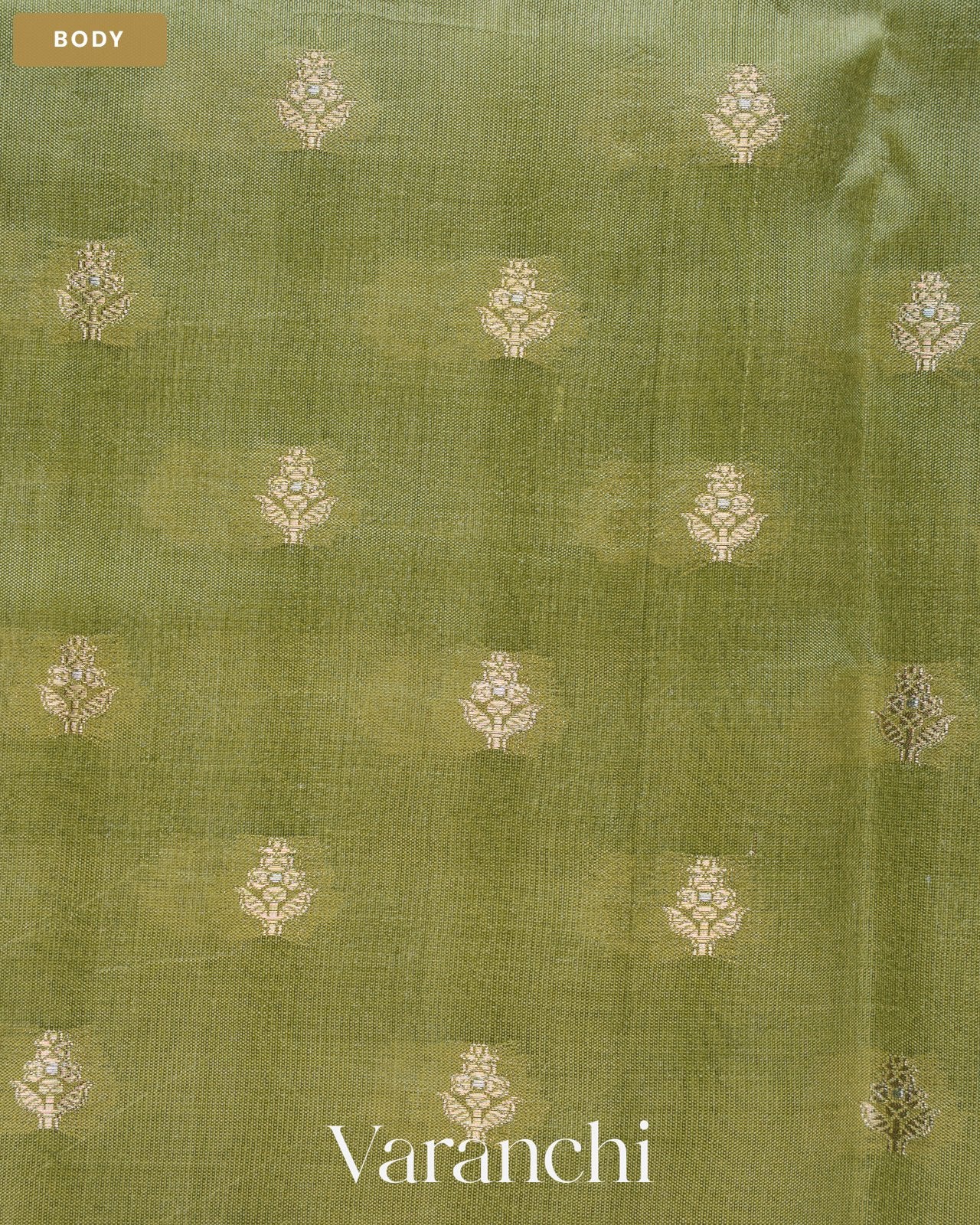 Olive Green Pure Dupion Silk Saree — Body