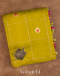 Light Mehandi Green Checkered Pure Raw Silk Handloom Saree — Folded