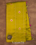 Light Mehandi Green Checkered Pure Raw Silk Handloom Saree — Full Saree