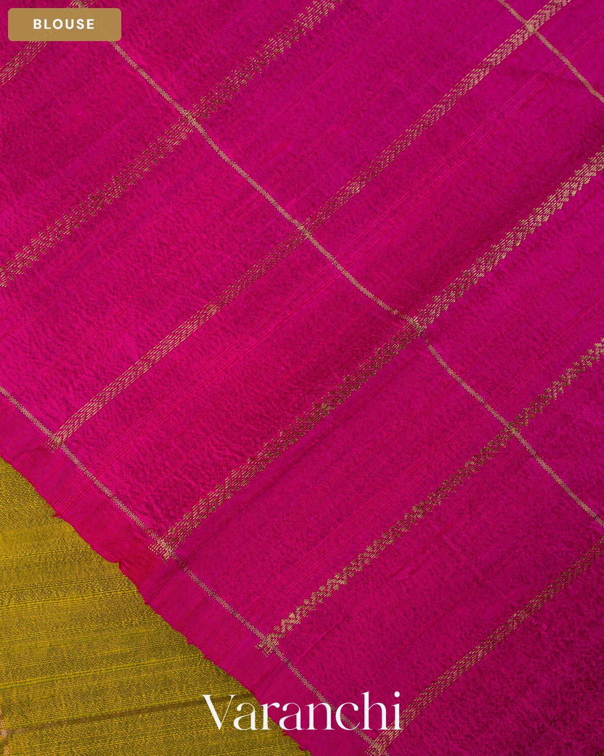 Light Mehandi Green Checkered Pure Raw Silk Handloom Saree — Blouse