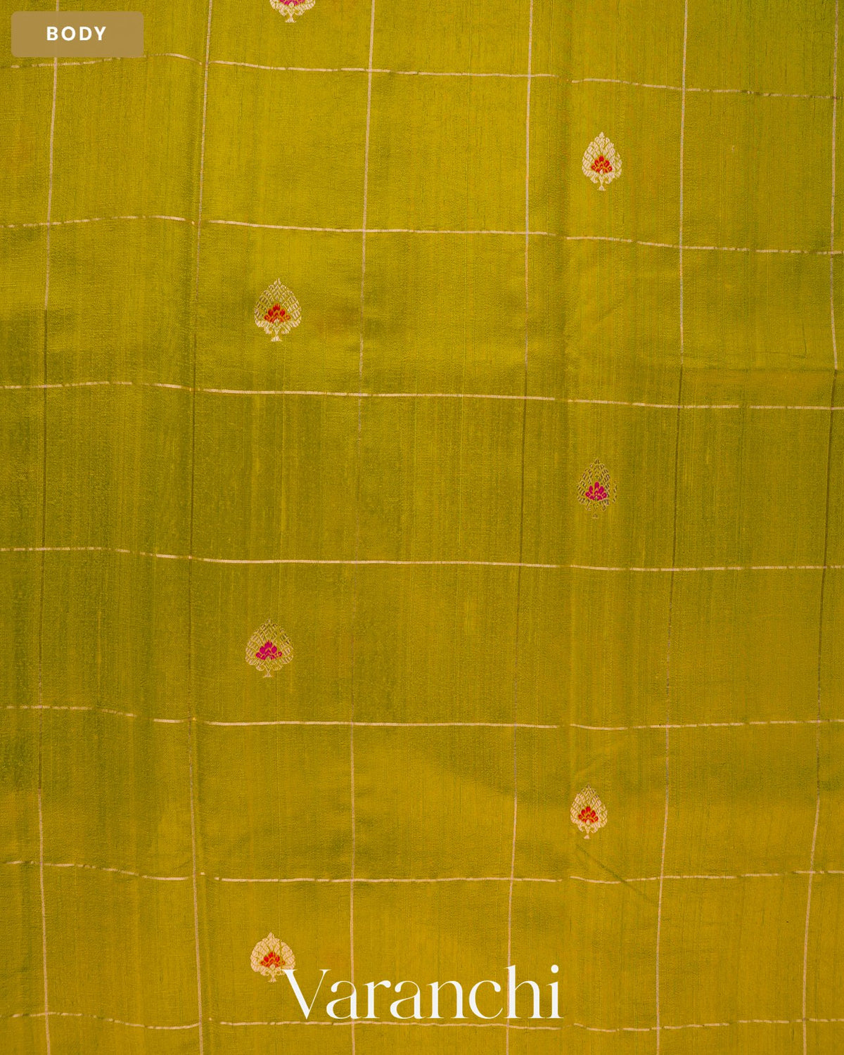Light Mehandi Green Checkered Pure Raw Silk Handloom Saree — Body