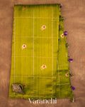 Light Mehandi Green Checkered Pure Raw Silk Handloom Saree — Full Saree
