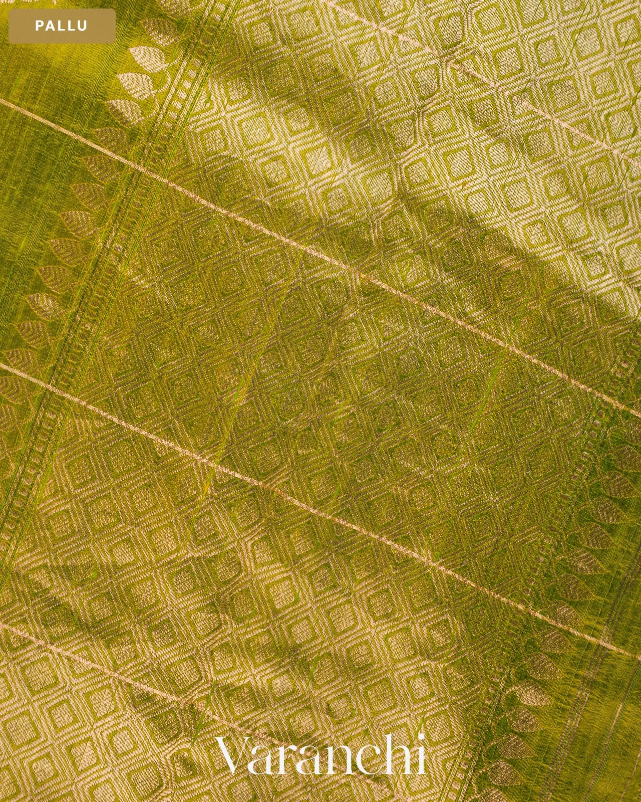 Light Mehandi Green Checkered Pure Raw Silk Handloom Saree — Pallu