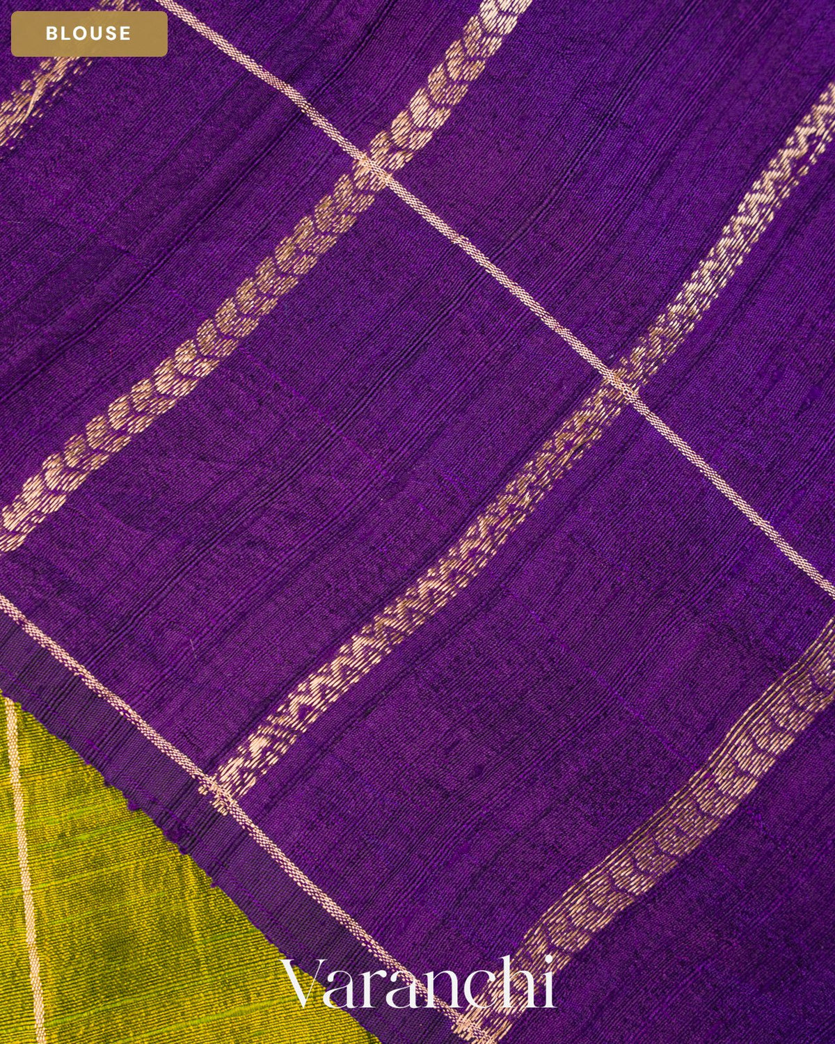 Light Mehandi Green Checkered Pure Raw Silk Handloom Saree — Blouse