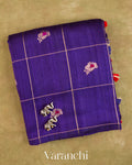 Royal Blue Checkered Pure Raw Silk Handloom Saree — Folded